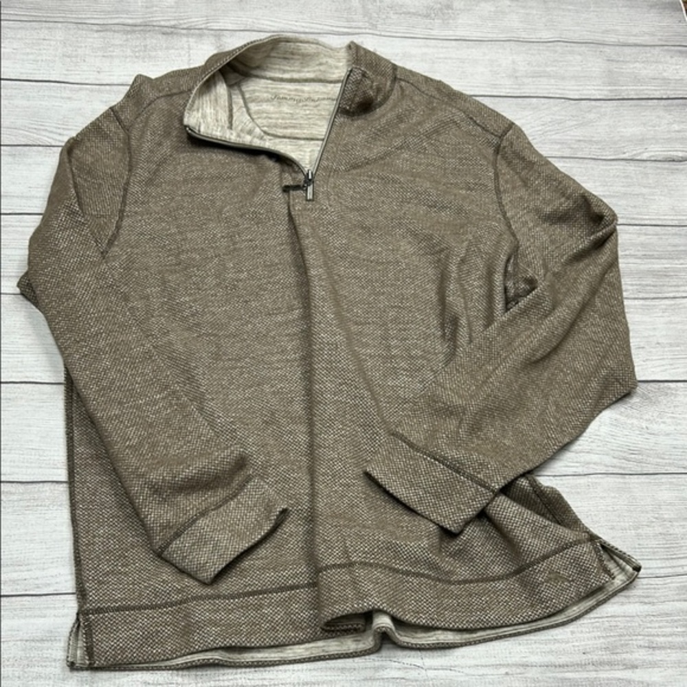 Tommy Bahama Brown Quarter Zip Sweater with Stand-Up Collar